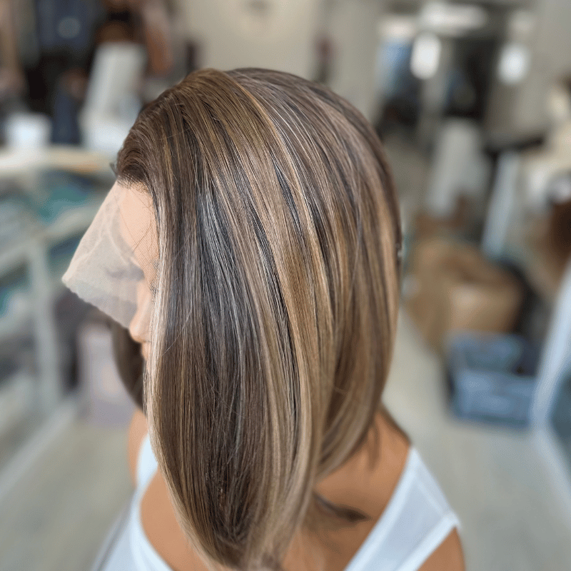 Jade – 10" Highlighted Mocha Brunette Bob | 13×6 Lace Front Synthetic Wig