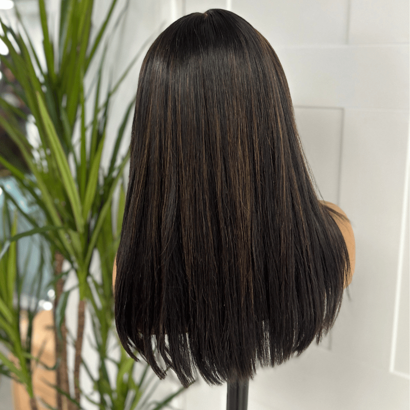 Perruque Eden en cheveux humains vierges raides avec fermeture en dentelle HD 2x6, 16 pouces -