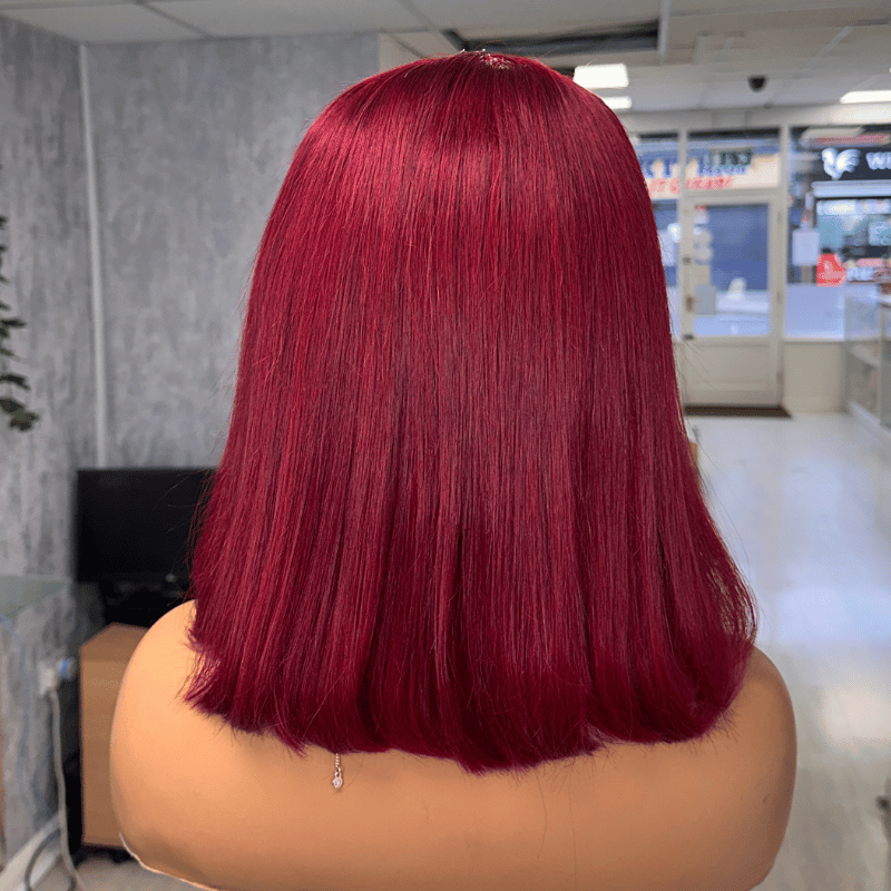 Ruby Noir 12” Dark Red Bob Wig | 5x5 Transparent Lace Closure | 150 Density Human Hair - estellewigsandmore.co.uk