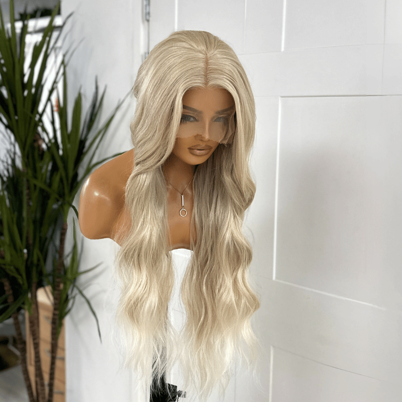 Lumi- Butter Blonde Lace Front Wig | Long Wavy Wig with Face Framing Fringe
