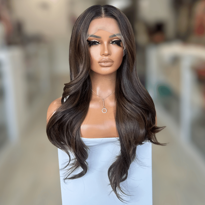 SASHA – 22" Dark Chocolate Brunette Layered Synthetic Lace Front Wig