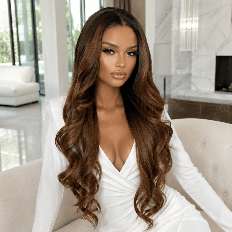 Jean/43- 24" Mocha Truffle Brunette Wavy Synthetic Lace Front Wig