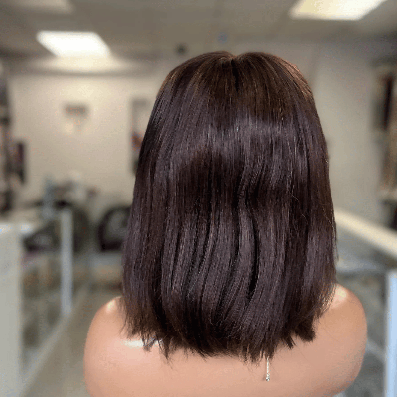 EWD 100 - 10'' Dark Brown Straight Fringe Human Hair Wig - estellewigsandmore.co.uk