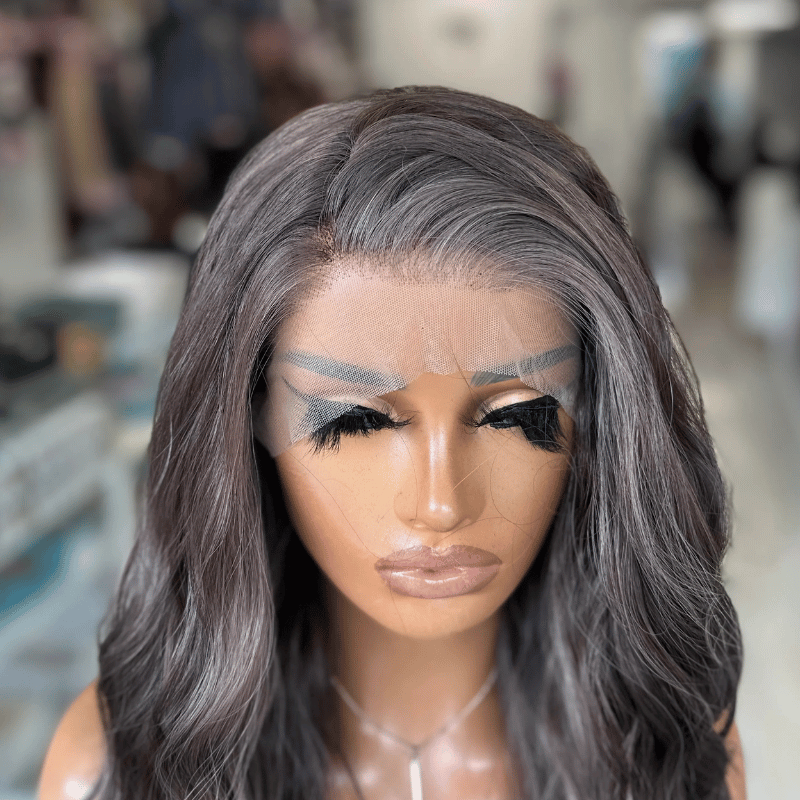 Toria - Dark Ash Brown Synthetic Lace Front Wig with Highlights - estellewigsandmore.co.uk