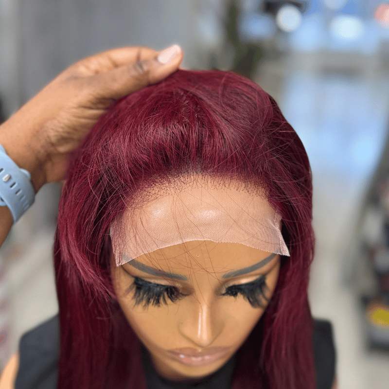 EWD97 - 18'' Dark Red Human Hair Fringe Wig - estellewigsandmore.co.uk
