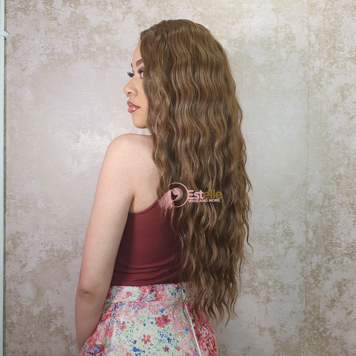 Caramel Brown Long Wavy Wig | T Part Lace Frontal |22-24” -EWD 66 - estellewigsandmore.co.uk