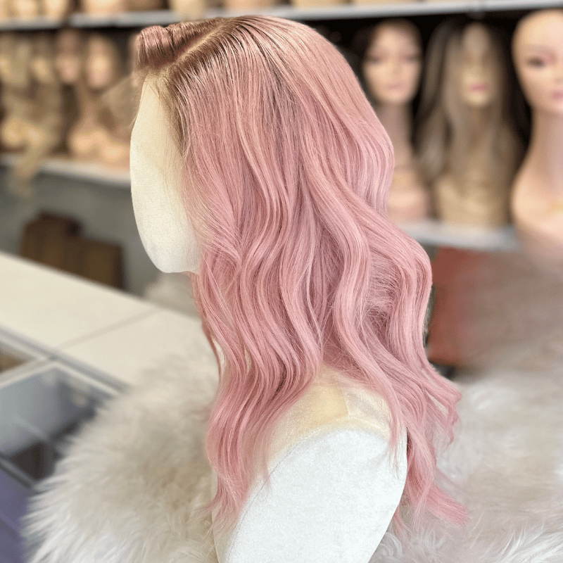 Camellia-14'' Soft Pink Human Hair HD Lace Front Wig - estellewigsandmore.co.uk