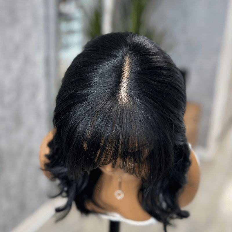 KRIS – 8" Jet Black Bob Wig with Fringe | T-Lace Part Synthetic Wig