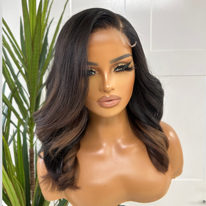 Ombre Brown  14inches 100% Raw  Human Hair  Lace  CLosure Wig-ABE