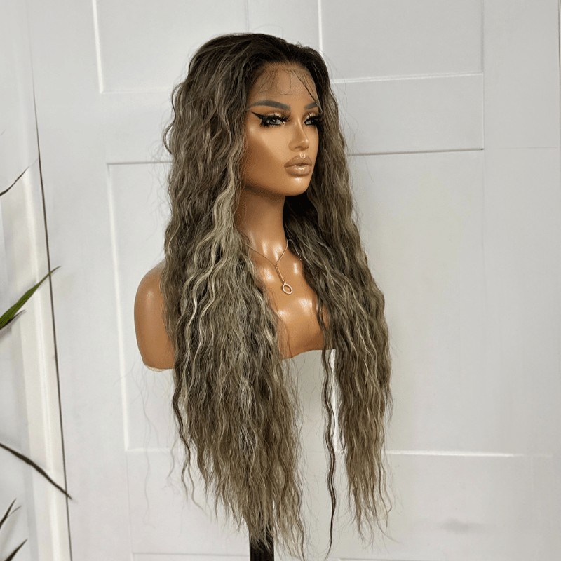 Ash Mocha Melt Long Loose Wave 13x6 Synthetic Lace Frontal Wig -Chyna - estellewigsandmore.co.uk