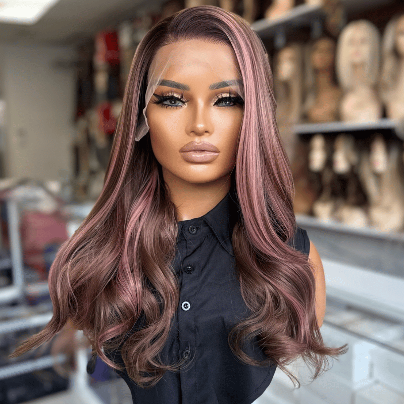 Light Brown Pink Balayage Heat Safe Synthetoc Lace Front Wig-Selina - estellewigsandmore.co.uk Synthetic Lace front wig