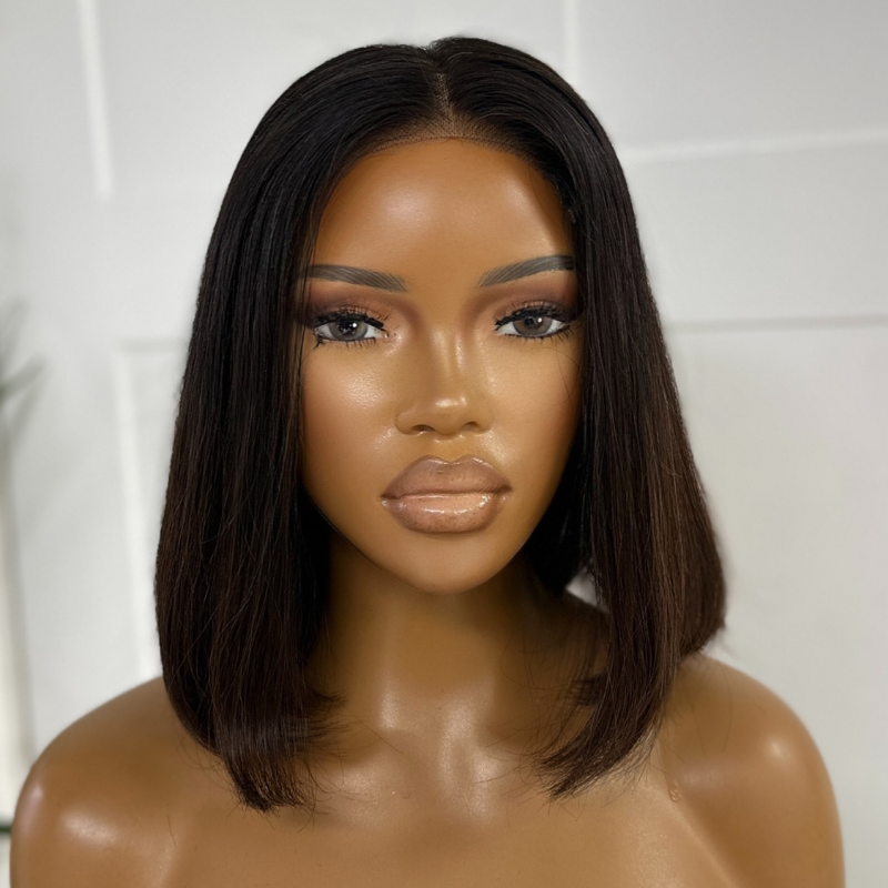 Bob Natural Black/Auburn Ombre Human Hair Lace Closure Wig-SUGAR