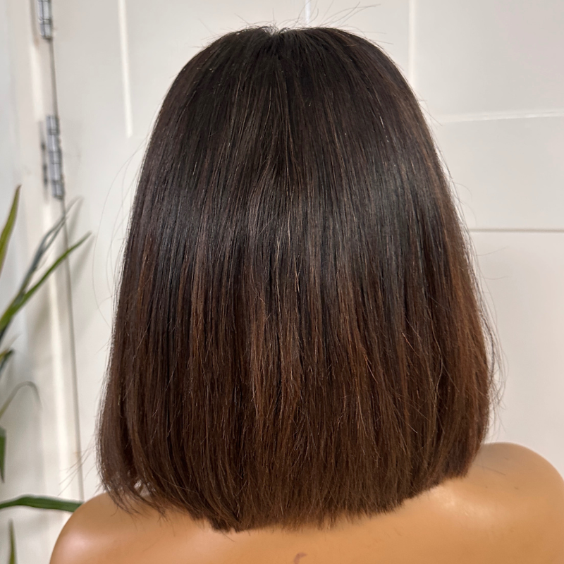 Bob Natural Black/Auburn Ombre Human Hair Lace Closure Wig-SUGAR