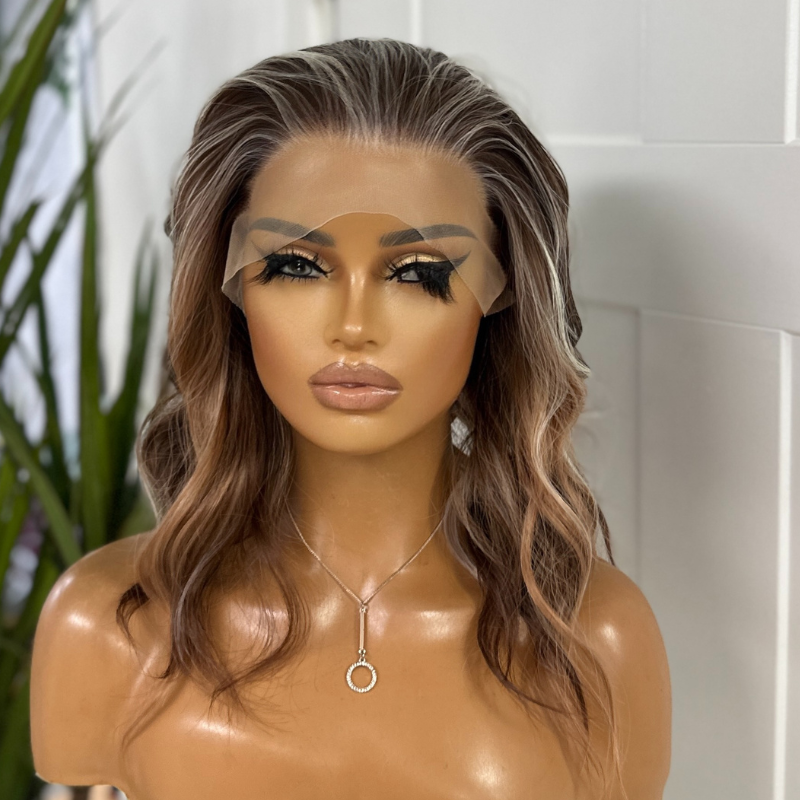 Caramel Brown Lace Front Wig with Scandi Hairline | Beige Blonde Highlights-Eliza - estellewigsandmore.co.uk