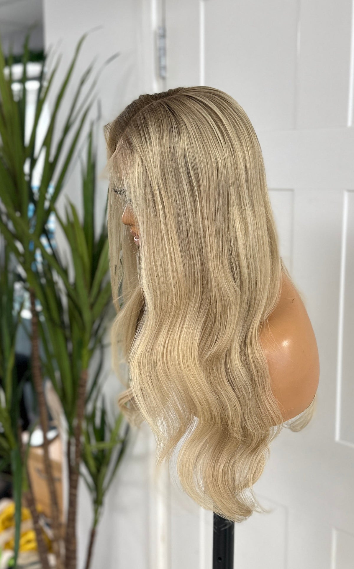 18 Inches Rooted Light Blonde Human Hair Lace Front Wig -LORI