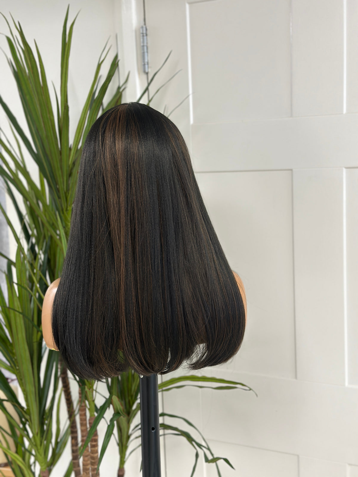 Bob Wig with Silk Base | Natural Black with Blonde Highlights | 18–20”-EWD 41