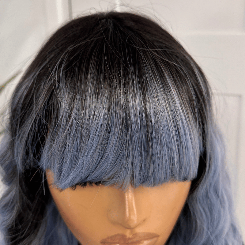 Extra Long Wavy Wig with Full Fringe Pale Blue Ombre Synthetic Wig- EWD 29 - estellewigsandmore.co.uk