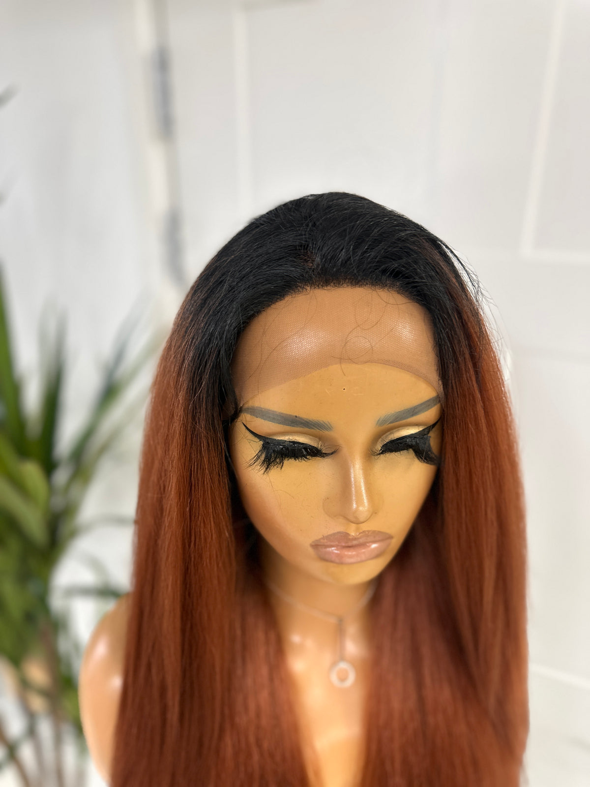 Long Rooted Black/ Copper Red Textured Synthetic Lace Front Wig- EWD 70 - estellewigsandmore.co.uk