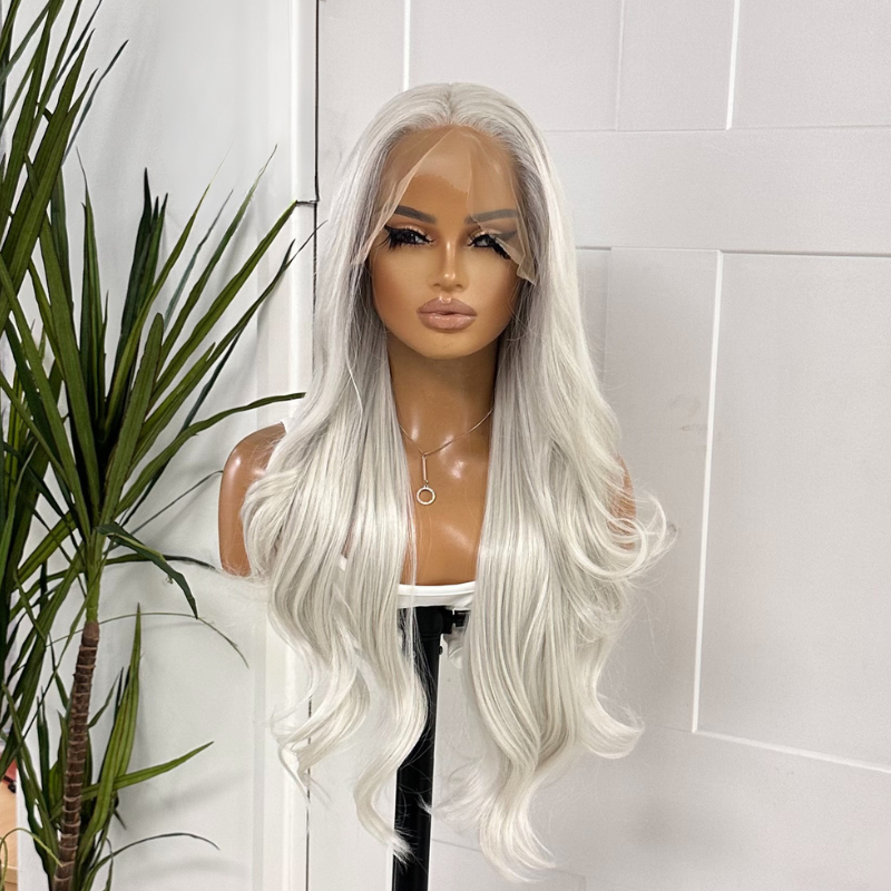 Frosti - 24" Icy Platinum Blonde Synthetic Lace Front Wig | 13x6 Transparent Lace