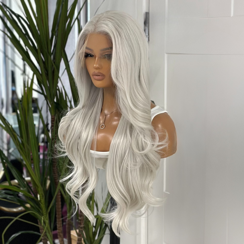 Frosti - 24" Icy Platinum Blonde Synthetic Lace Front Wig | 13x6 Transparent Lace