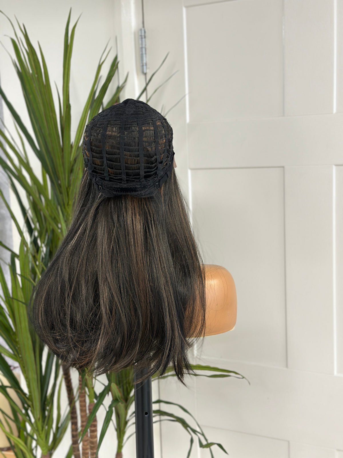 Bob Wig with Silk Base | Natural Black with Blonde Highlights | 18–20”-EWD 41