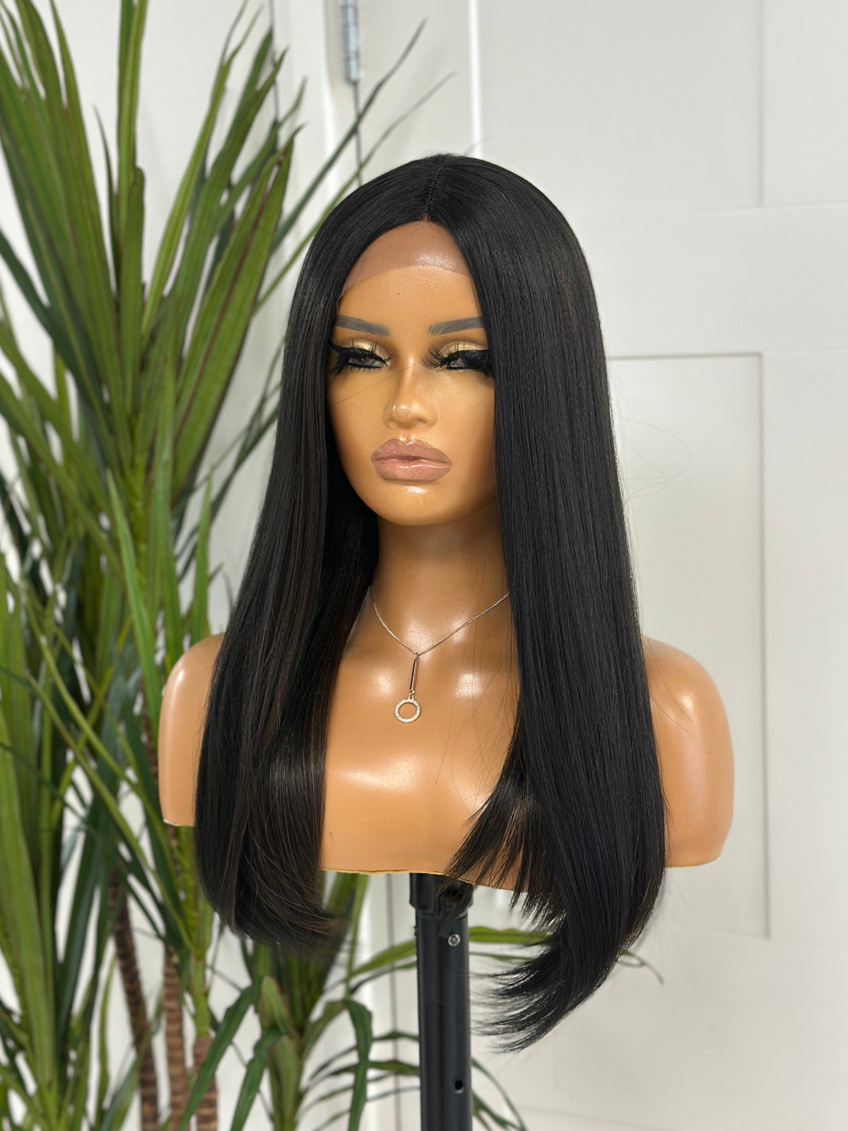 Bob Wig with Silk Base | Natural Black with Blonde Highlights | 18–20”-EWD 41