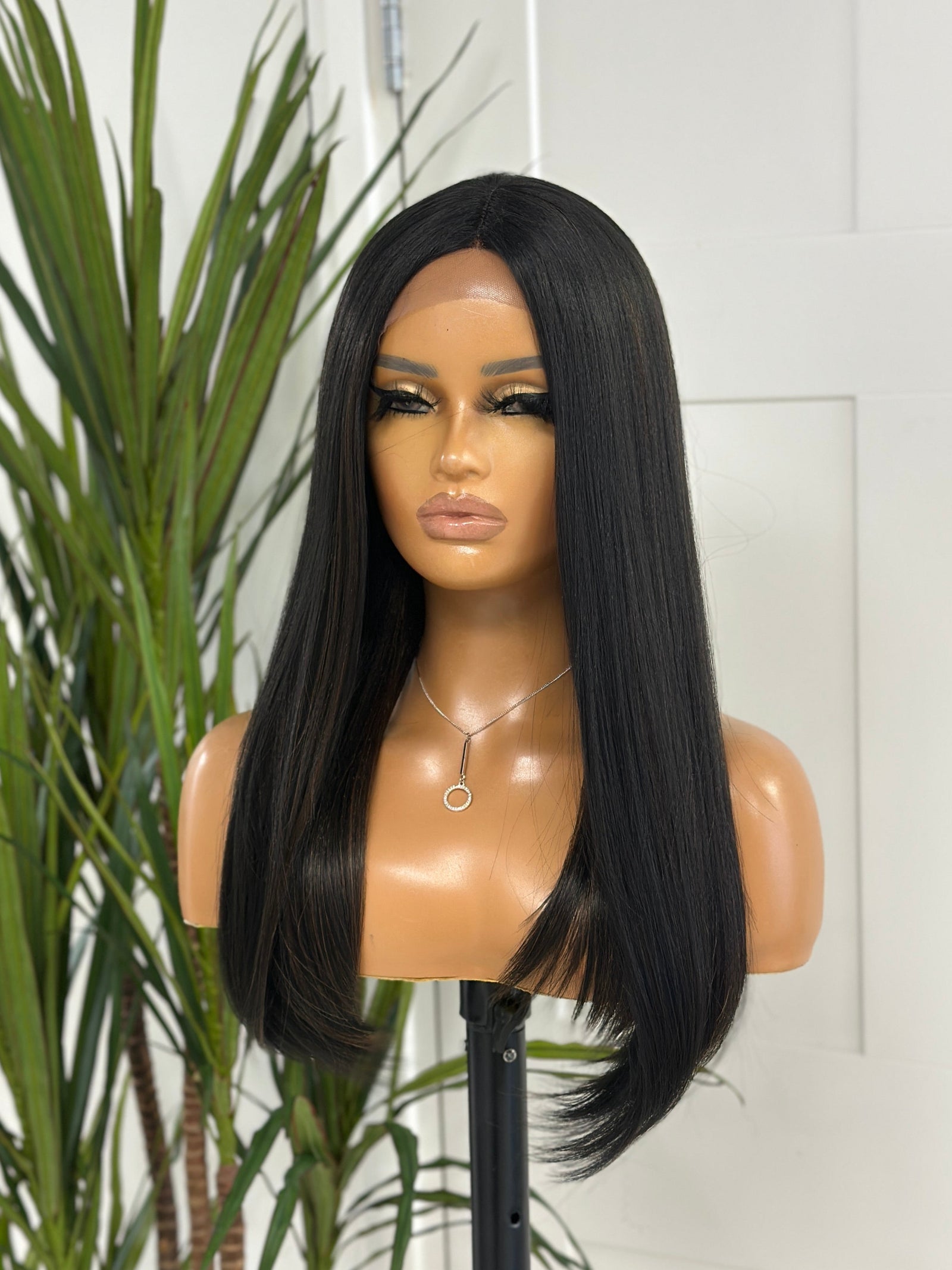 Bob Wig with Silk Base | Natural Black with Blonde Highlights | 18–20”-EWD 41