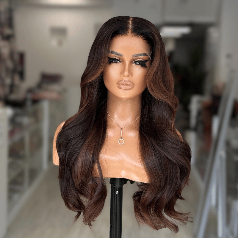 OLA/07 – 22” Luxe Brunette Human Hair Wig | 6×6 HD Lace Closure - estellewigsandmore.co.uk