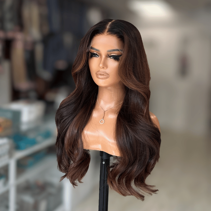 OLA/07 – 22” Luxe Brunette Human Hair Wig | 6×6 HD Lace Closure - estellewigsandmore.co.uk