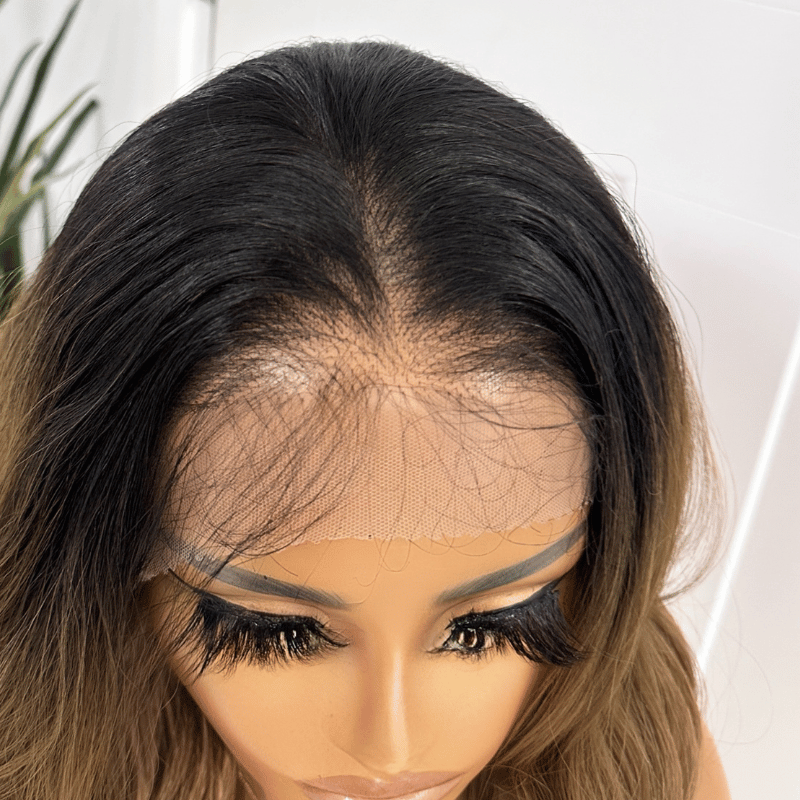 Rooted Dark Brown to Rich Caramel Ombre Lace Front Wig-Alicia