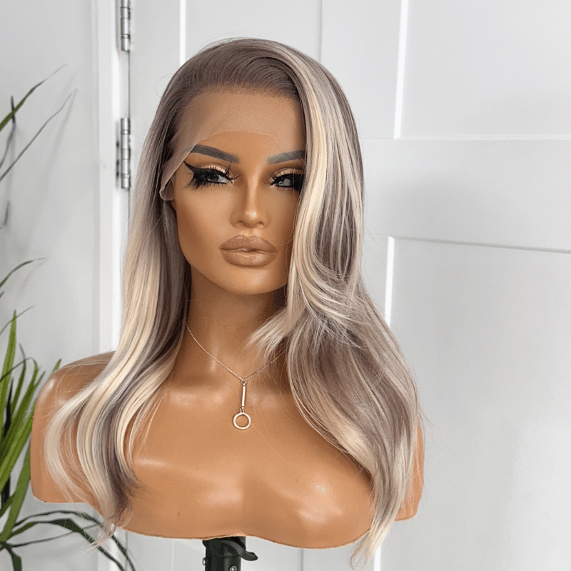 Rooted Light Ash Blonde Mix Synthetic Lace Front Wig-DI/08