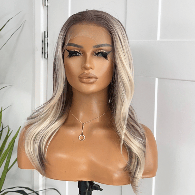 Rooted Light Ash Blonde Mix Synthetic Lace Front Wig-DI/08