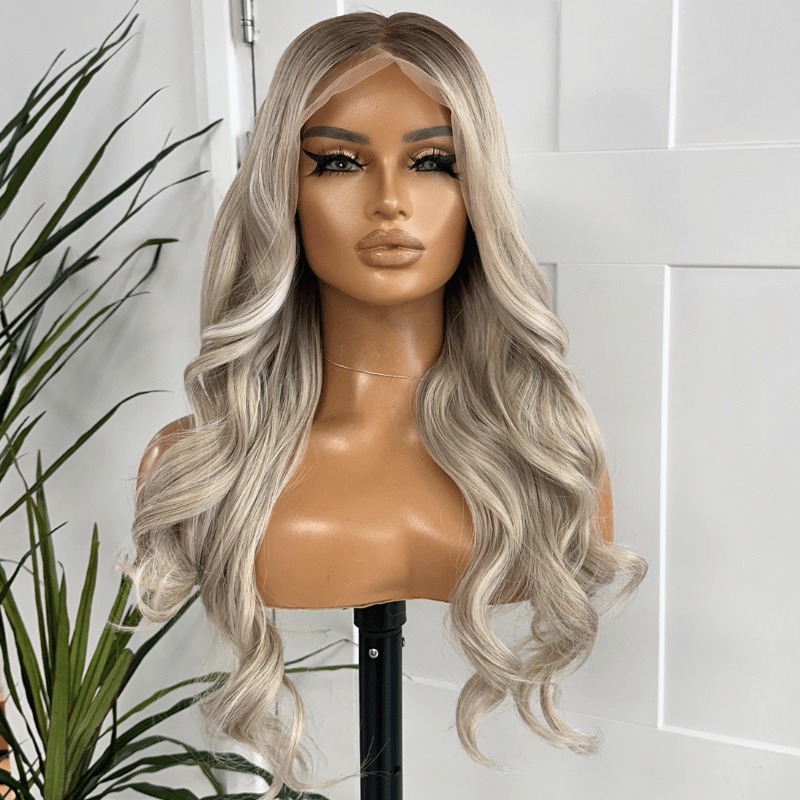 Rooted Light Blonde Wavy Synthetic Lace Front Wig-CLAIRE