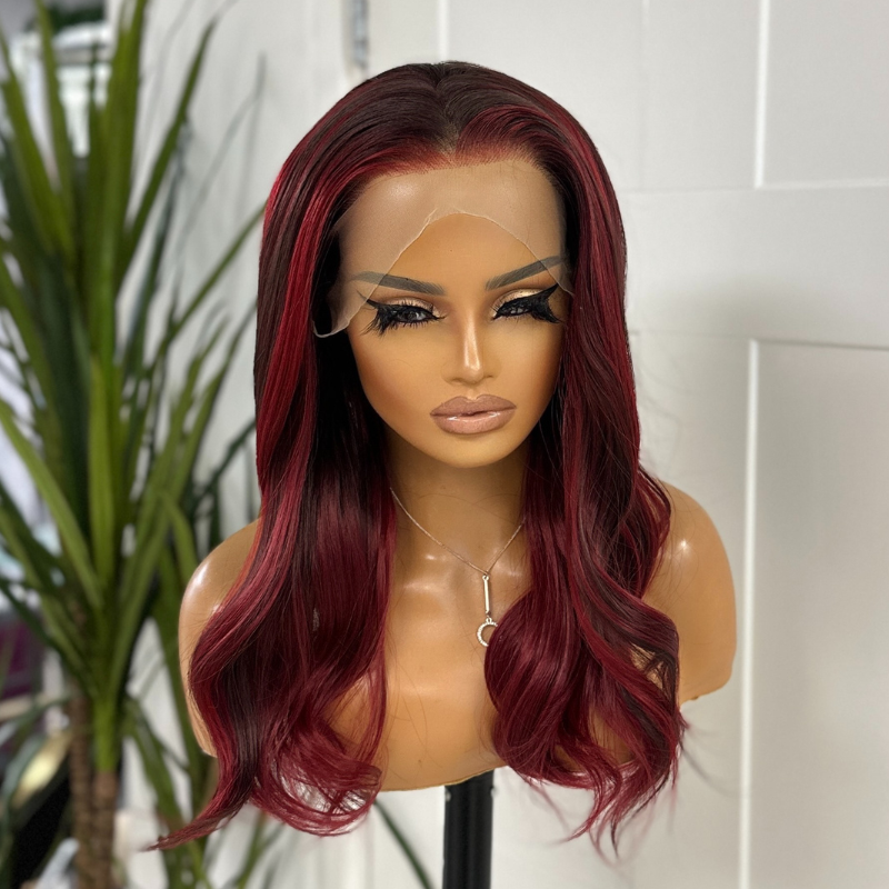 Deep Ruby Red Balayage Synthetic Lace Front Wig-Scarlet