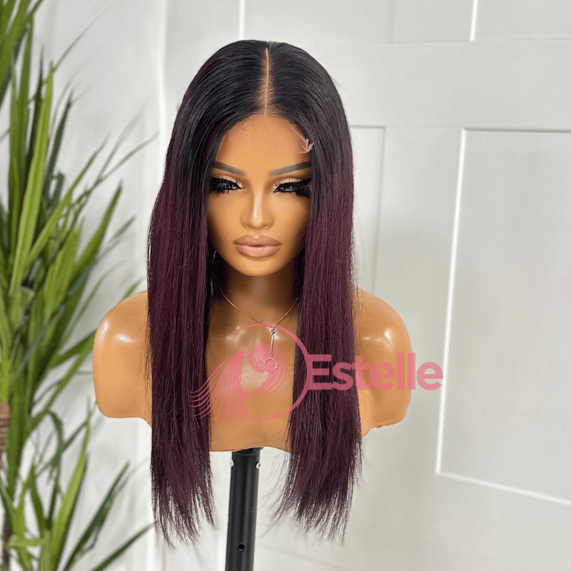 16'' Straight Rooted / Dark Red Human Hair Lob Wig -Candy - estellewigsandmore.co.uk Human Hair Lace Front Wig