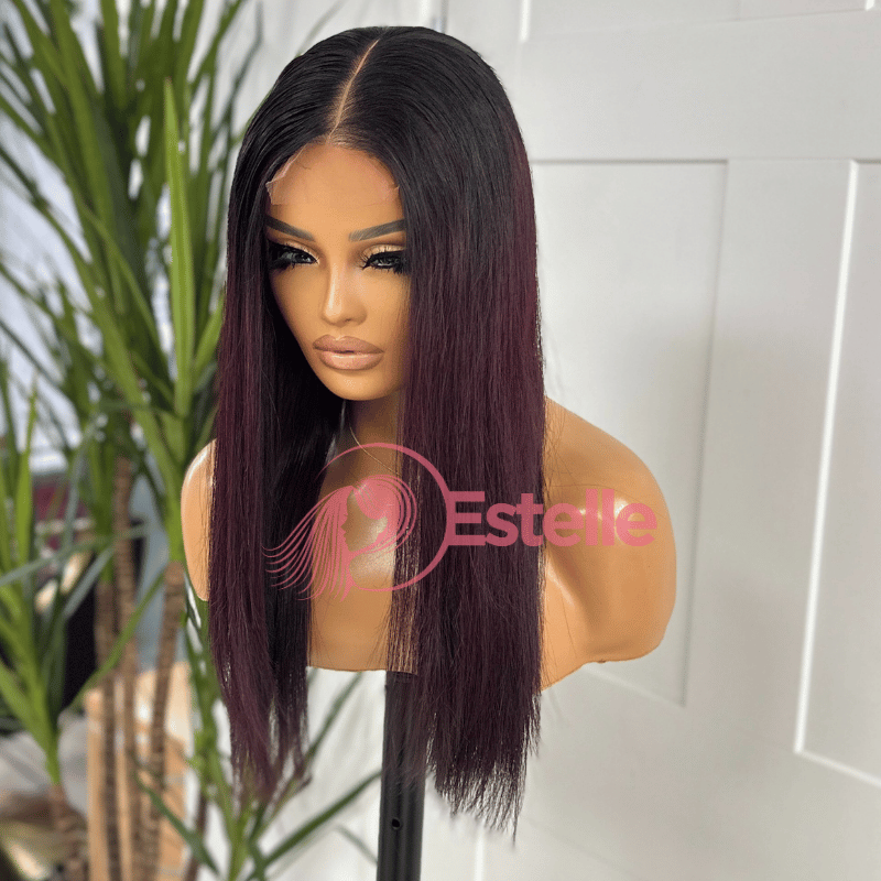 16'' Straight Rooted / Dark Red Human Hair Lob Wig -Candy - estellewigsandmore.co.uk Human Hair Lace Front Wig