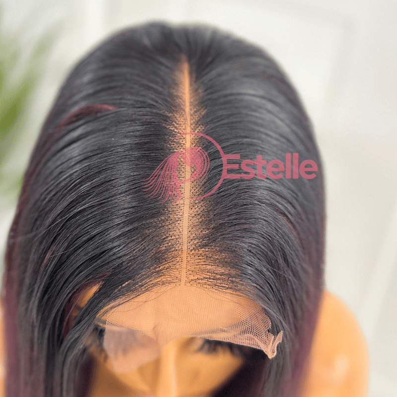 16'' Straight Rooted / Dark Red Human Hair Lob Wig -Candy - estellewigsandmore.co.uk Human Hair Lace Front Wig