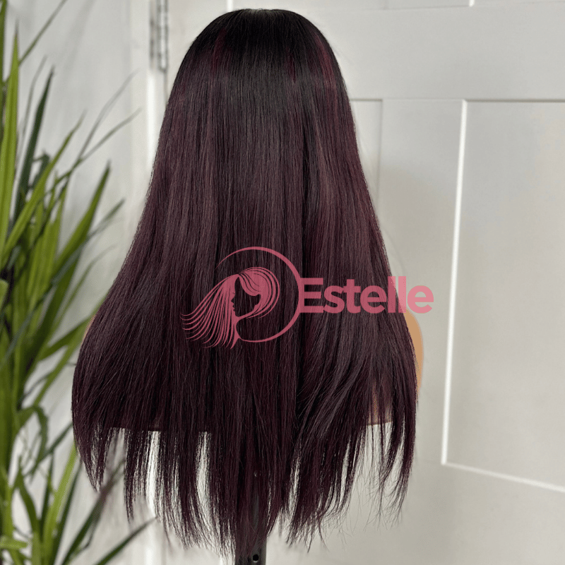 16'' Straight Rooted / Dark Red Human Hair Lob Wig -Candy - estellewigsandmore.co.uk Human Hair Lace Front Wig