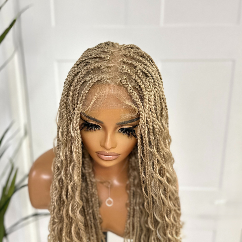 Light Blonde Mix Long Braided Boho Lace Front Wig -KAILANI - estellewigsandmore.co.uk
