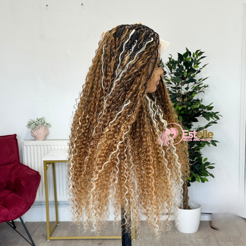 22 inches Golden Brown Boho Braids Human Hair Wig-AZ/05 - estellewigsandmore.co.uk braided wig