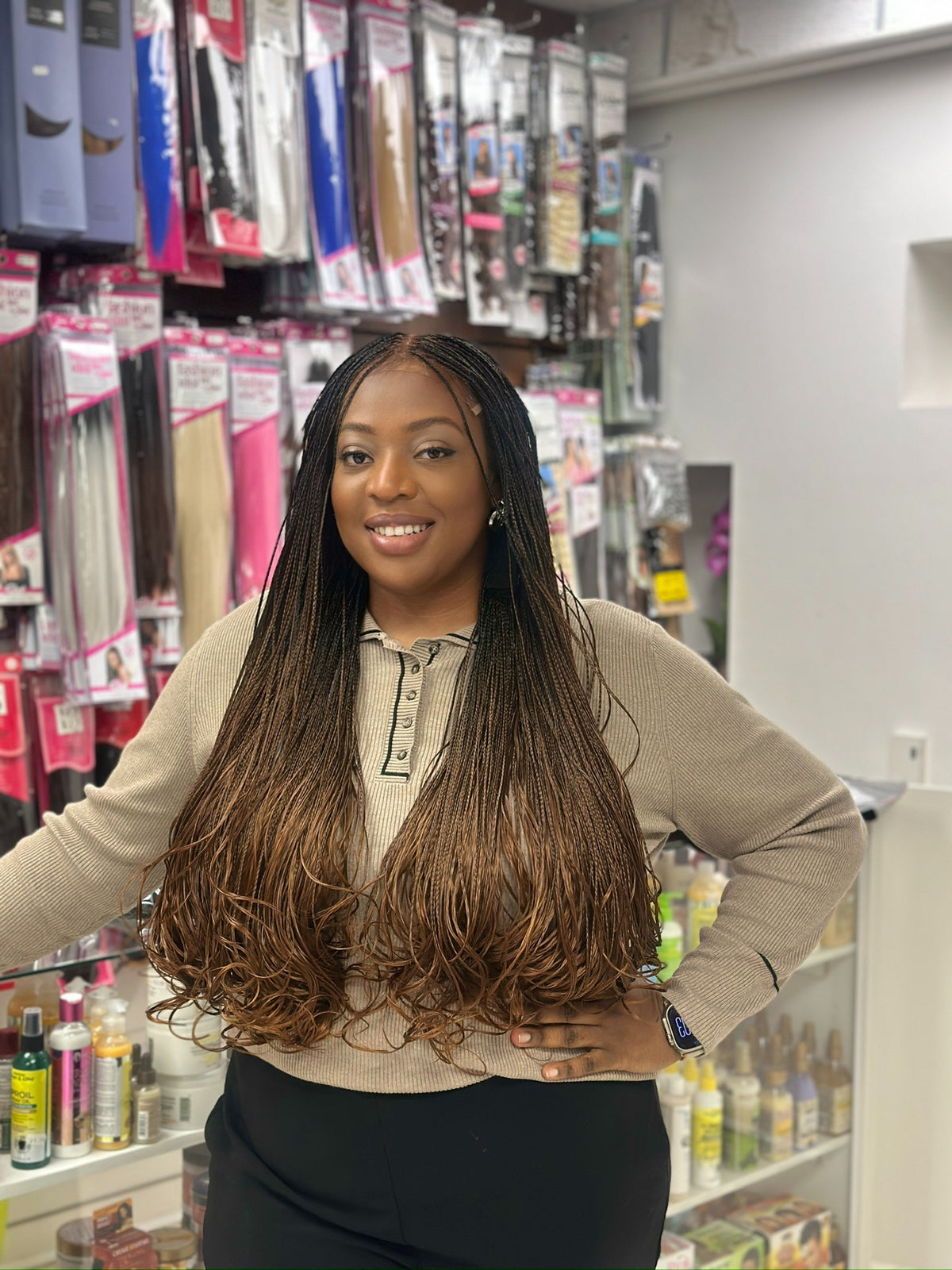 26 inches Ombre Black/Auburn French Curl Braided Wig -ZAFORA - estellewigsandmore.co.uk braided wig