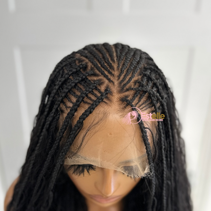 Black Fulani/ Goddess  Braids HD Human Hair Full Lace  Wig -TIWA - estellewigsandmore.co.uk
