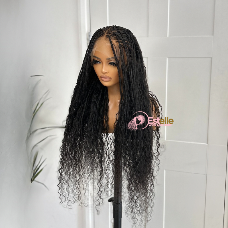 Black Fulani/ Goddess  Braids HD Human Hair Full Lace  Wig -TIWA - estellewigsandmore.co.uk