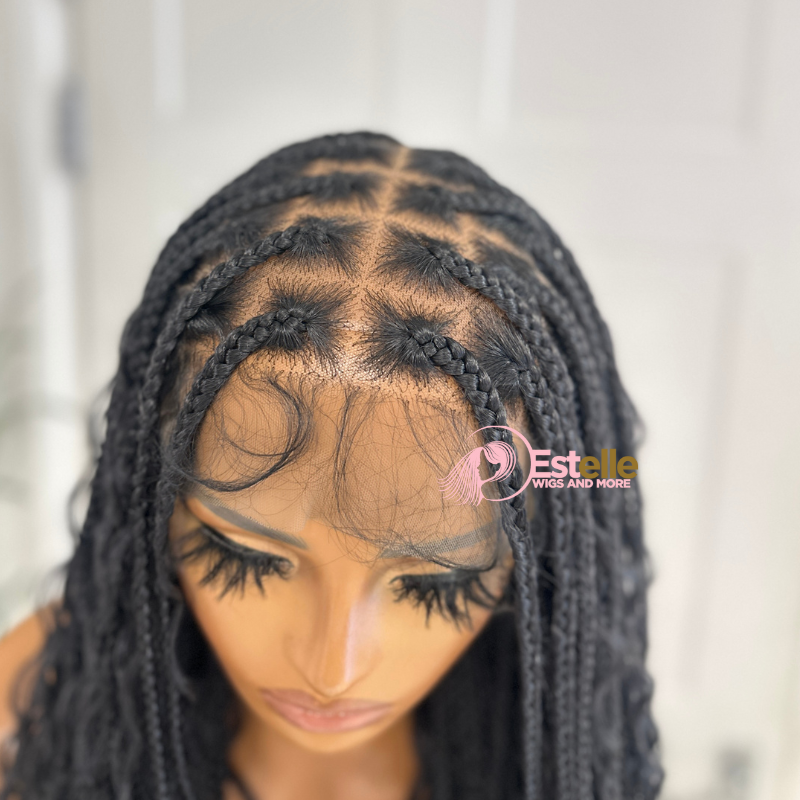 Black Long Braided Full Lace Wig -BRASKA 1B - estellewigsandmore.co.uk
