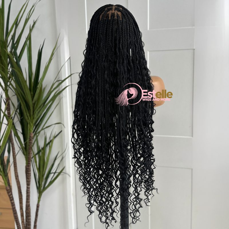 Black Long Braided Full Lace Wig -BRASKA 1B - estellewigsandmore.co.uk