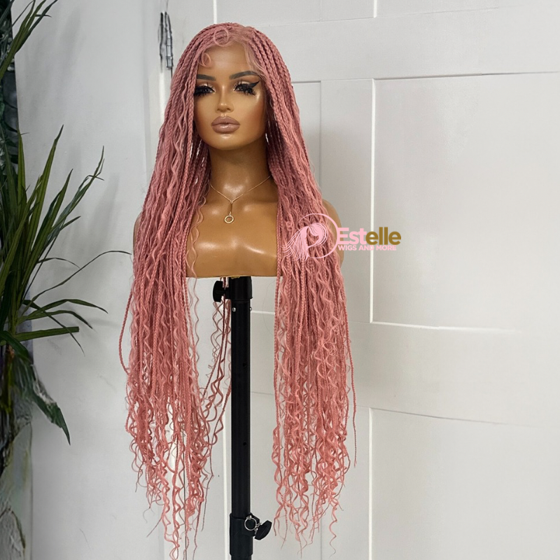 Pink Long Boho Braided Full Lace Wig -BRASKA PINK - estellewigsandmore.co.uk