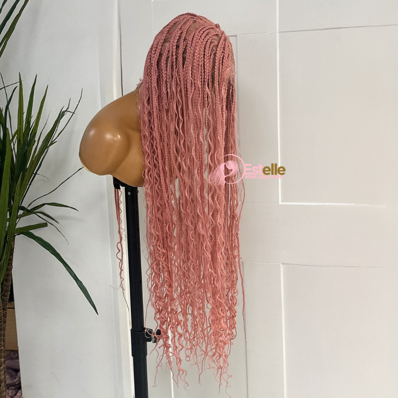 Pink Long Boho Braided Full Lace Wig -BRASKA PINK - estellewigsandmore.co.uk