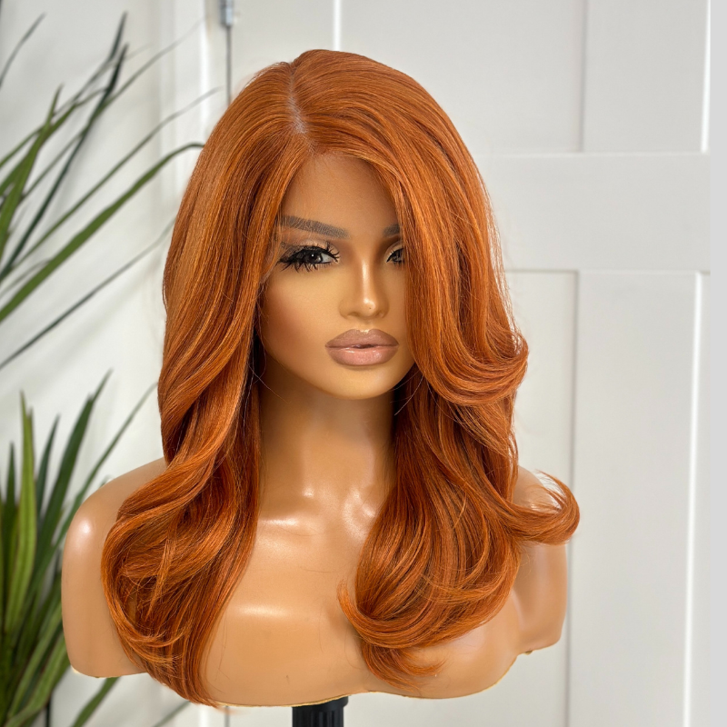 Light Copper Layered Synthetic Lace Front Wig-SONIA - estellewigsandmore.co.uk Human Hair Blend