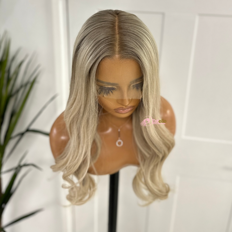 18 inches Rooted Ash Blonde Human Hair Lace Frontal Wig-KAYLA - estellewigsandmore.co.uk