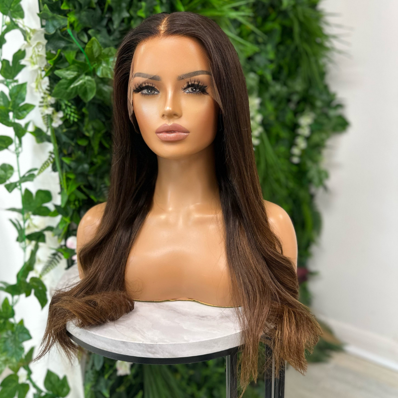 ASHA-18''Ombre Brunette Human Hair HD Lace Frontal Wig-Medium Cap - estellewigsandmore.co.uk human hair wig